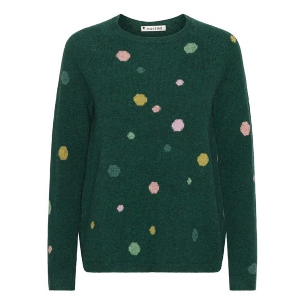 Mansted Lambswool‎ Confetti Jumper Sweater Green pullover Polka Dot Sz Small